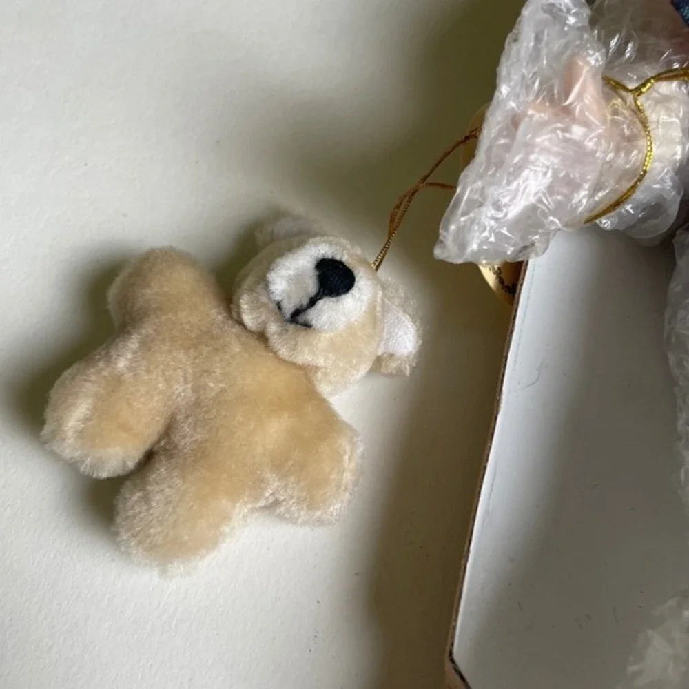 Collectible Porcelain Doll Boy‎ Plaid Outfit Teddy Bear Ornament New